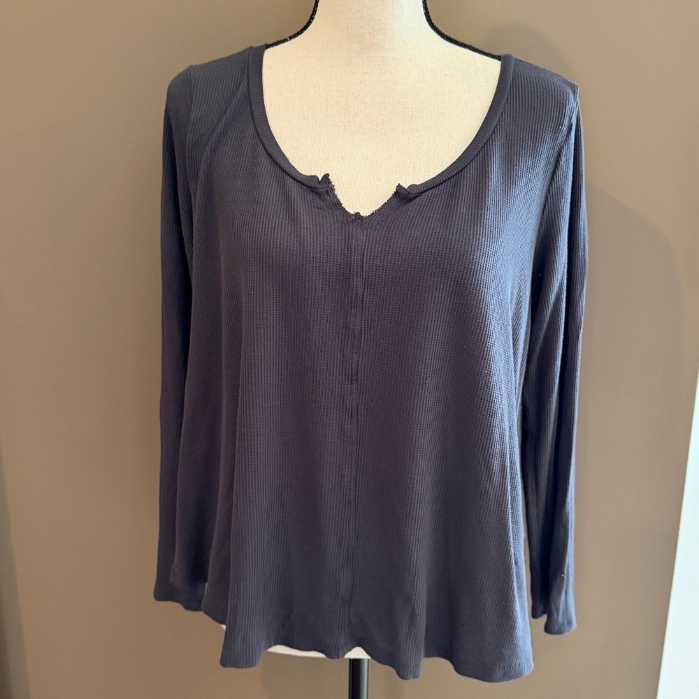 American Eagle Gray Soft & Sexy Waffle Top, Size Large